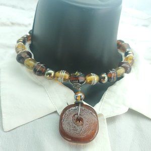 Womens Yellow And Brown Beaded Stone Fashion Jewelry Choker Style Cuff Necklace